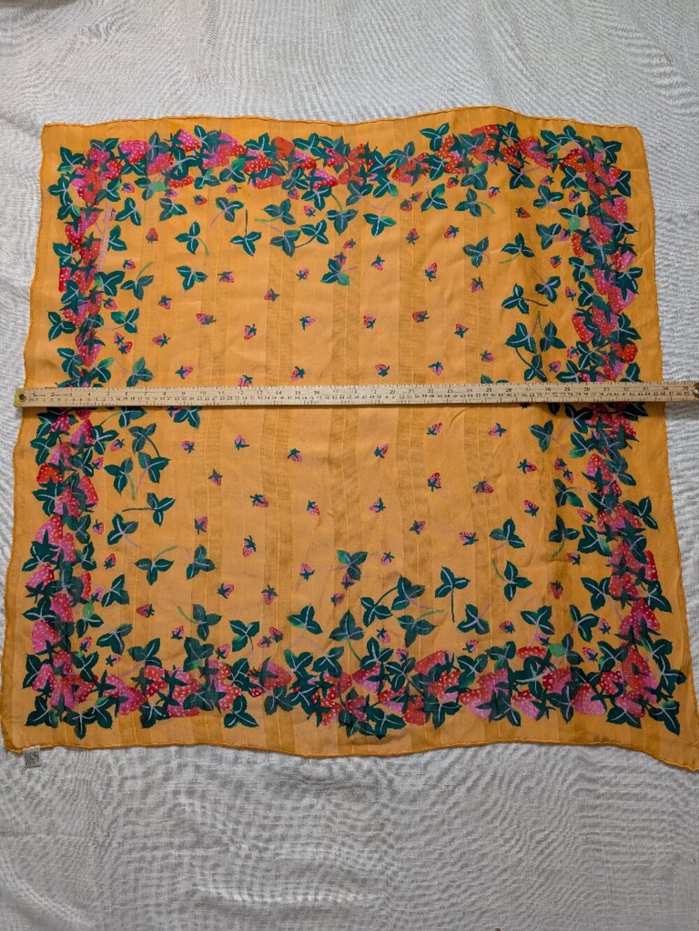 Emanuel Ungaro 100% Silk Orange Red Strawberry Print Square Scarf 34x34” - Picture 7 of 7